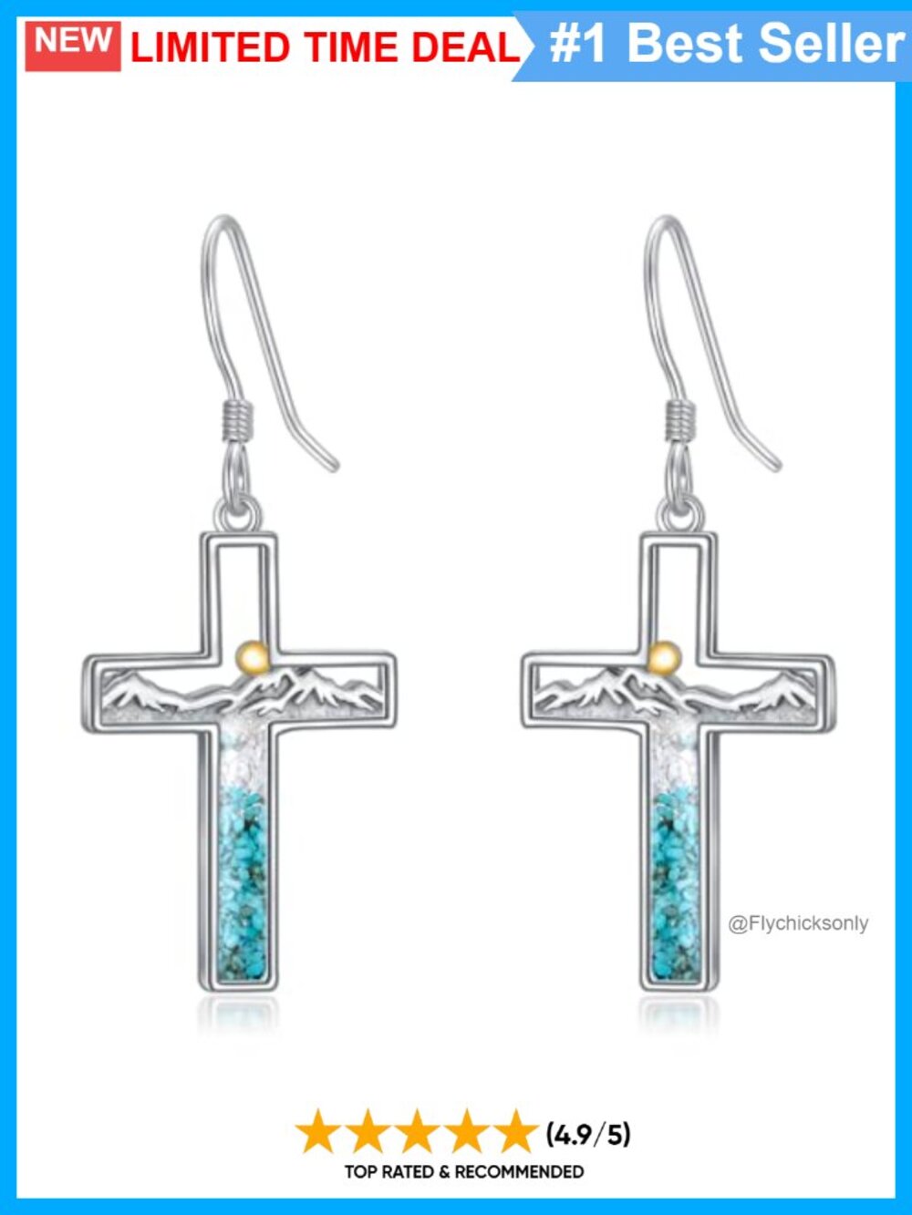 925 Sterling Silver Turquoise Mountain Cross Dangle Drop Earrings Hiking Gift